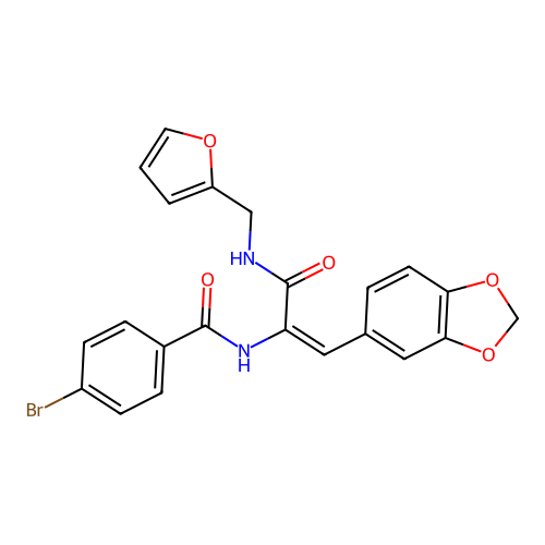N-[2-benzo[1,3]dioxol-5-yl-1-(2-furylmethylcarbamoyl)ethenyl]-4-bromo-benzamide structure