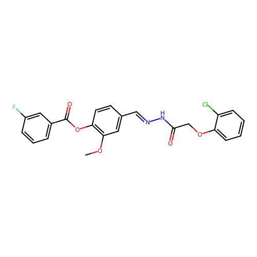 4-[(E)-{2-[(2-chlorophenoxy)acetyl]hydrazinylidene}methyl]-2-methoxyphenyl 3-fluorobenzoate structure