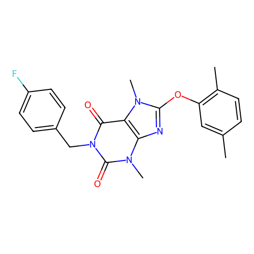 8-(2,5-dimethylphenoxy)-1-(4-fluorobenzyl)-3,7-dimethyl-3,7-dihydro-1H-purine-2,6-dione structure