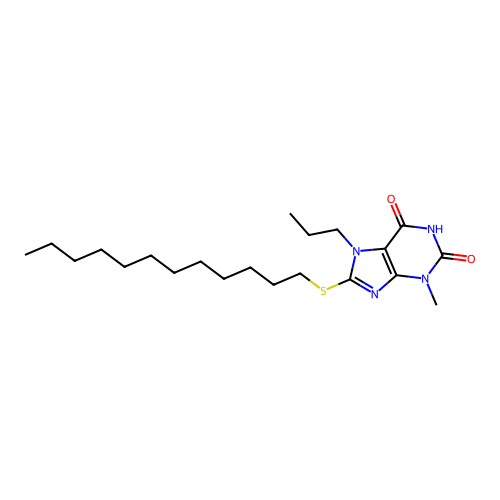 8-(dodecylsulfanyl)-3-methyl-7-propyl-3,7-dihydro-1H-purine-2,6-dione structure