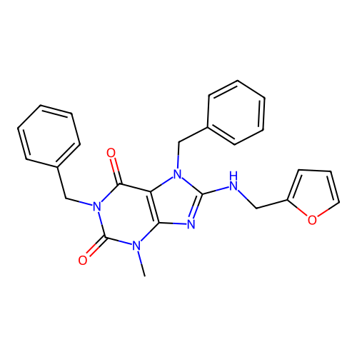1,7-dibenzyl-8-[(furan-2-ylmethyl)amino]-3-methyl-3,7-dihydro-1H-purine-2,6-dione structure