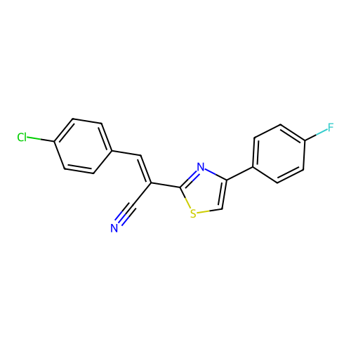 (2E)-3-(4-chlorophenyl)-2-[4-(4-fluorophenyl)-1,3-thiazol-2-yl]prop-2-enenitrile structure
