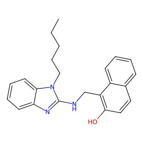 1-{[(1-pentyl-1H-benzimidazol-2-yl)amino]methyl}naphthalen-2-ol structure
