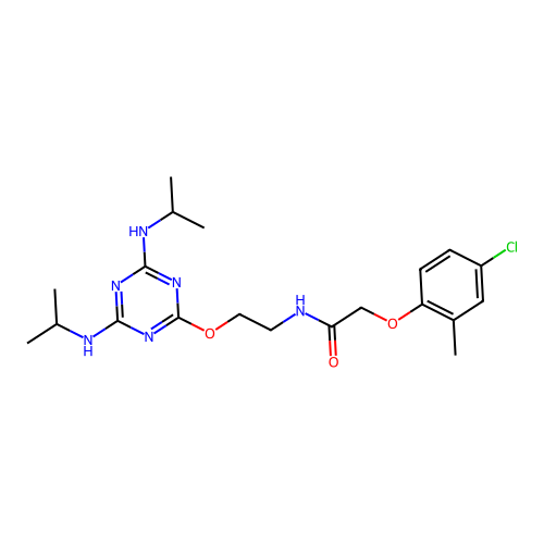 N-(2-((4,6-bis(isopropylamino)-1,3,5-triazin-2-yl)oxy)ethyl)-2-(4-chloro-2-methylphenoxy)acetamide structure