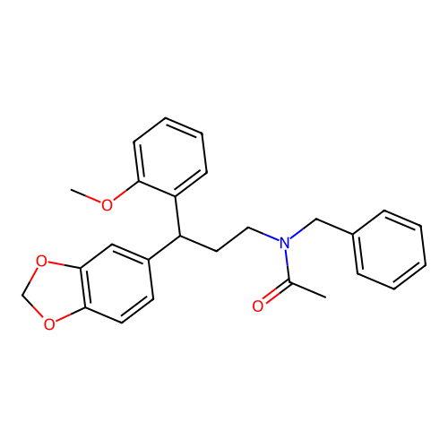 N-[3-(1,3-benzodioxol-5-yl)-3-(2-methoxyphenyl)propyl]-N-benzylacetamide structure
