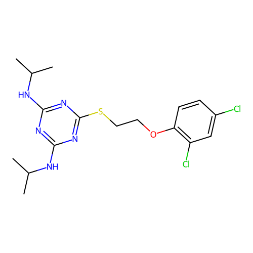 6-((2-(2,4-dichlorophenoxy)ethyl)thio)-N2,N4-diisopropyl-1,3,5-triazine-2,4-diamine structure