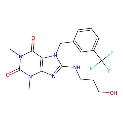 8-[(3-hydroxypropyl)amino]-1,3-dimethyl-7-[3-(trifluoromethyl)benzyl]-3,7-dihydro-1H-purine-2,6-dione structure