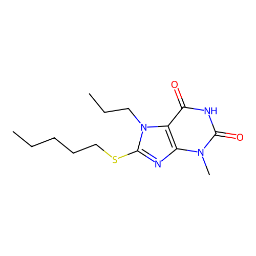 3-methyl-8-(pentylsulfanyl)-7-propyl-3,7-dihydro-1H-purine-2,6-dione structure