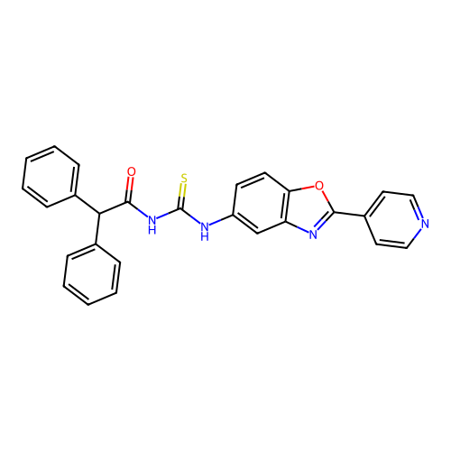 2,2-diphenyl-N-{[(2-(4-pyridyl)benzoxazol-5-yl)amino]thioxomethyl}acetamide structure
