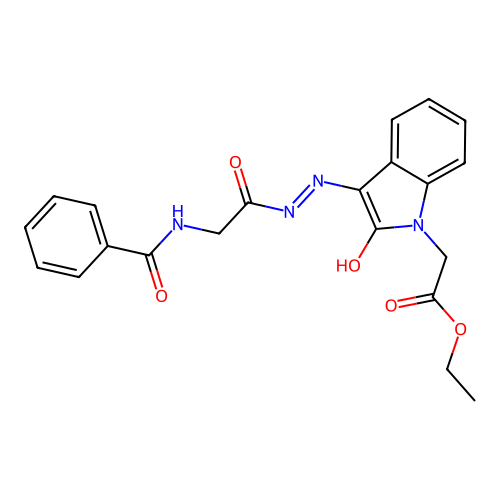 (Z)-ethyl 2-(3-(2-(2-benzamidoacetyl)hydrazono)-2-oxoindolin-1-yl)acetate structure