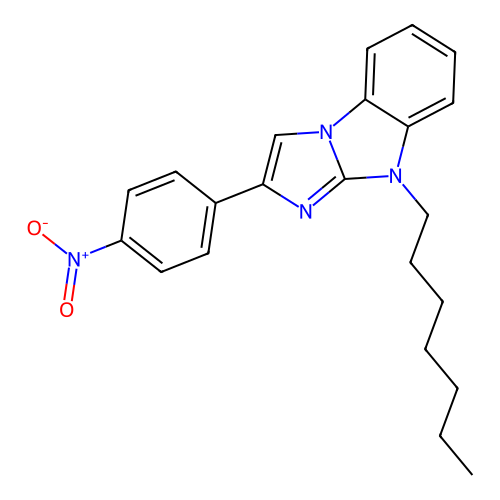 9-heptyl-2-(4-nitrophenyl)-9H-imidazo[1,2-a]benzimidazole structure