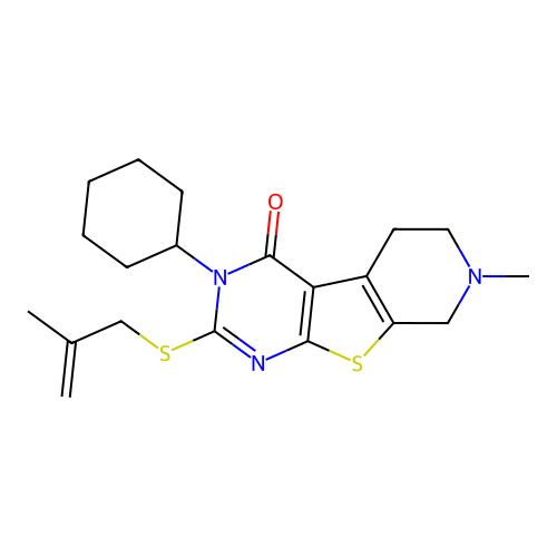 3-Cyclohexyl-7-methyl-2-((2-methylallyl)thio)-5,6,7,8-tetrahydropyrido[4',3':4,5]thieno[2,3-d]pyrimidin-4(3H)-one structure