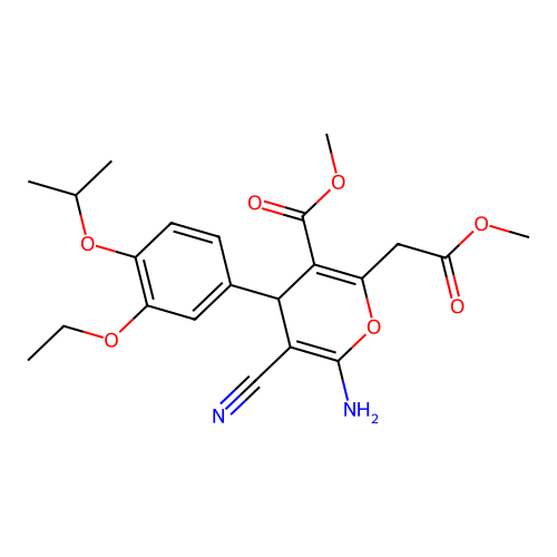 methyl 6-amino-5-cyano-4-[3-ethoxy-4-(propan-2-yloxy)phenyl]-2-(2-methoxy-2-oxoethyl)-4H-pyran-3-carboxylate structure