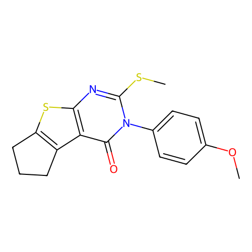 3-(4-methoxyphenyl)-2-(methylsulfanyl)-3,5,6,7-tetrahydro-4H-cyclopenta[4,5]thieno[2,3-d]pyrimidin-4-one structure