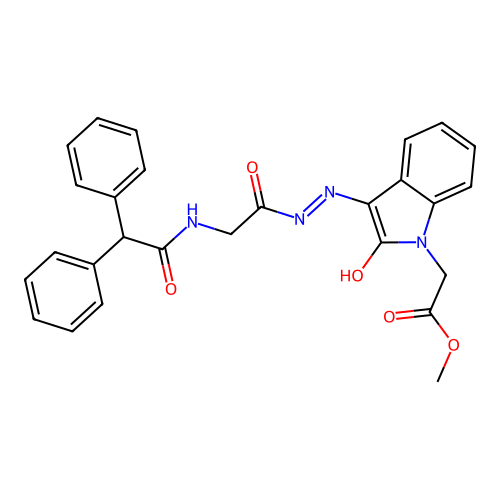 methyl [(3Z)-3-(2-{[(diphenylacetyl)amino]acetyl}hydrazinylidene)-2-oxo-2,3-dihydro-1H-indol-1-yl]acetate structure
