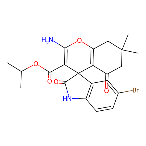 isopropyl 2-amino-5'-bromo-7,7-dimethyl-2',5-dioxo-5,6,7,8-tetrahydrospiro[chromene-4,3'-indoline]-3-carboxylate structure