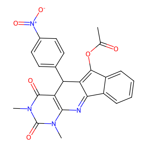 1,3-dimethyl-5-(4-nitrophenyl)-2,4-dioxo-2,3,4,5-tetrahydro-1H-indeno[2',1':5,6]pyrido[2,3-d]pyrimidin-6-yl acetate structure