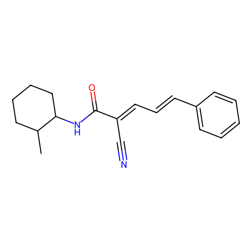 2-cyano-N-(2-methylcyclohexyl)-5-phenyl-2,4-pentadienamide structure