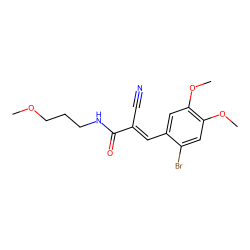 (E)-3-(2-bromo-4,5-dimethoxyphenyl)-2-cyano-N-(3-methoxypropyl)prop-2-enamide structure