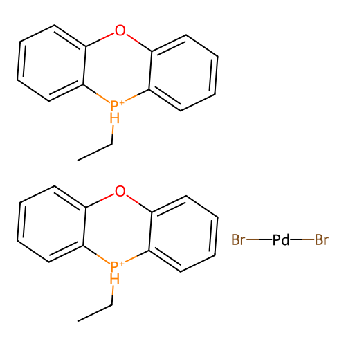 dibromopalladium;bis(10-ethyl-10H-phenoxaphosphinin-10-ium) structure