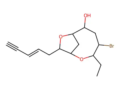 4-Bromo-3-ethyl-9-pent-2-en-4-ynyl-2,8-dioxabicyclo[5.2.1]decan-6-ol structure