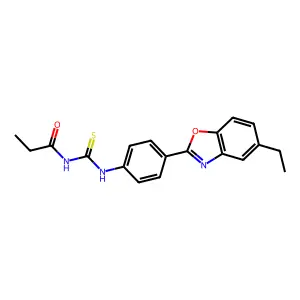 N-[[4-(5-ethyl-1,3-benzoxazol-2-yl)phenyl]carbamothioyl]propanamide structure