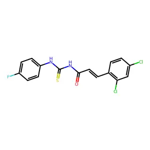 (E)-3-(2,4-dichlorophenyl)-N-[(4-fluorophenyl)carbamothioyl]prop-2-enamide structure