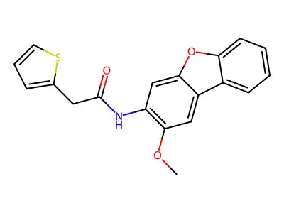N-(2-methoxydibenzofuran-3-yl)-2-thiophen-2-ylacetamide structure