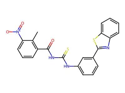 N-[[3-(1,3-benzothiazol-2-yl)phenyl]carbamothioyl]-2-methyl-3-nitrobenzamide structure