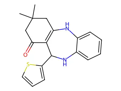 3,3-dimethyl-11-(2-thienyl)-2,3,4,5,10,11-hexahydro-1H-dibenzo[b,e][1,4]diazepin-1-one structure