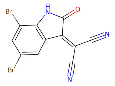 (5,7-dibromo-2-oxo-1,2-dihydro-3H-indol-3-ylidene)propanedinitrile structure