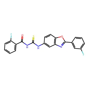 2-fluoro-N-[[2-(3-fluorophenyl)-1,3-benzoxazol-5-yl]carbamothioyl]benzamide structure