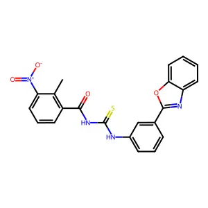 N-[[3-(1,3-benzoxazol-2-yl)phenyl]carbamothioyl]-2-methyl-3-nitrobenzamide structure