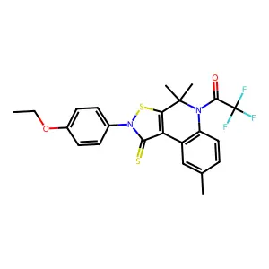 2-(4-ethoxyphenyl)-4,4,8-trimethyl-5-(trifluoroacetyl)-4,5-dihydroisothiazolo[5,4-c]quinoline-1(2H)-thione structure