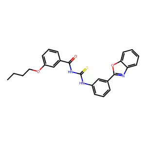 N-[[3-(1,3-benzoxazol-2-yl)phenyl]carbamothioyl]-3-butoxybenzamide structure