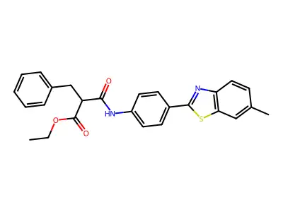 ethyl 2-benzyl-3-{[4-(6-methyl-1,3-benzothiazol-2-yl)phenyl]amino}-3-oxopropanoate structure