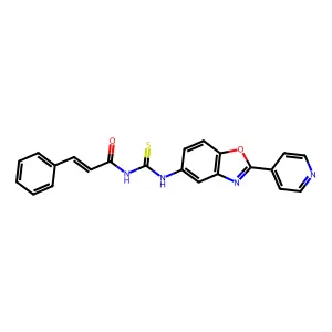 (E)-3-phenyl-N-[(2-pyridin-4-yl-1,3-benzoxazol-5-yl)carbamothioyl]prop-2-enamide structure