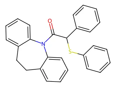 1-(10,11-dihydro-5H-dibenzo[b,f]azepin-5-yl)-2-phenyl-2-(phenylsulfanyl)ethanone structure