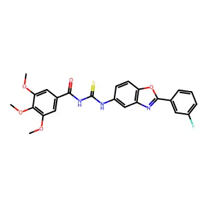 N-[2-(3-fluorophenyl)-1,3-benzoxazol-5-yl]-N'-(3,4,5-trimethoxybenzoyl)thiourea structure