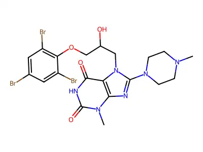 7-(2-hydroxy-3-(2,4,6-tribromophenoxy)propyl)-3-methyl-8-(4-methylpiperazin-1-yl)-1H-purine-2,6(3H,7H)-dione structure
