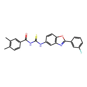 N-[[2-(3-fluorophenyl)-1,3-benzoxazol-5-yl]carbamothioyl]-3,4-dimethylbenzamide structure