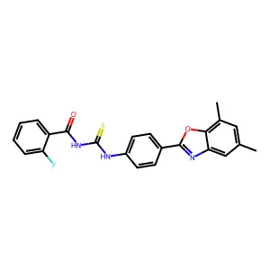 N-[[4-(5,7-dimethyl-1,3-benzoxazol-2-yl)phenyl]carbamothioyl]-2-fluorobenzamide structure
