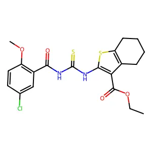ethyl 2-({[(5-chloro-2-methoxyphenyl)carbonyl]carbamothioyl}amino)-4,5,6,7-tetrahydro-1-benzothiophene-3-carboxylate structure