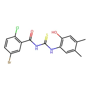 5-bromo-2-chloro-N-[(2-hydroxy-4,5-dimethylphenyl)carbamothioyl]benzamide structure