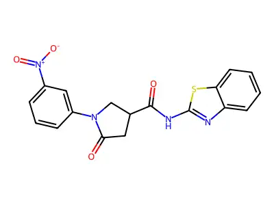 N-(1,3-benzothiazol-2-yl)-1-(3-nitrophenyl)-5-oxopyrrolidine-3-carboxamide structure