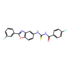 4-fluoro-N-[[2-(3-fluorophenyl)-1,3-benzoxazol-5-yl]carbamothioyl]benzamide structure