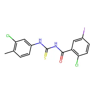 2-chloro-N-[(3-chloro-4-methylphenyl)carbamothioyl]-5-iodobenzamide structure