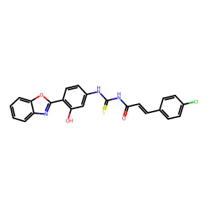 (2E)-N-{[4-(1,3-benzoxazol-2-yl)-3-hydroxyphenyl]carbamothioyl}-3-(4-chlorophenyl)prop-2-enamide structure