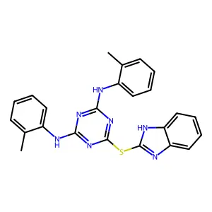 6-(1H-benzimidazol-2-ylsulfanyl)-N,N'-bis(2-methylphenyl)-1,3,5-triazine-2,4-diamine structure