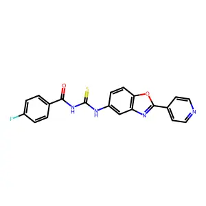 4-fluoro-N-[(2-pyridin-4-yl-1,3-benzoxazol-5-yl)carbamothioyl]benzamide structure